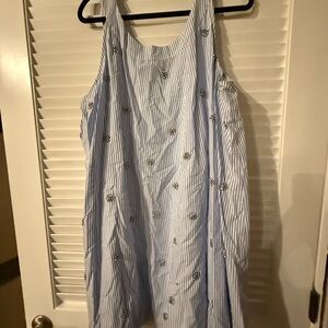 J. Crew Blue and White Striped Sleeveless Dress